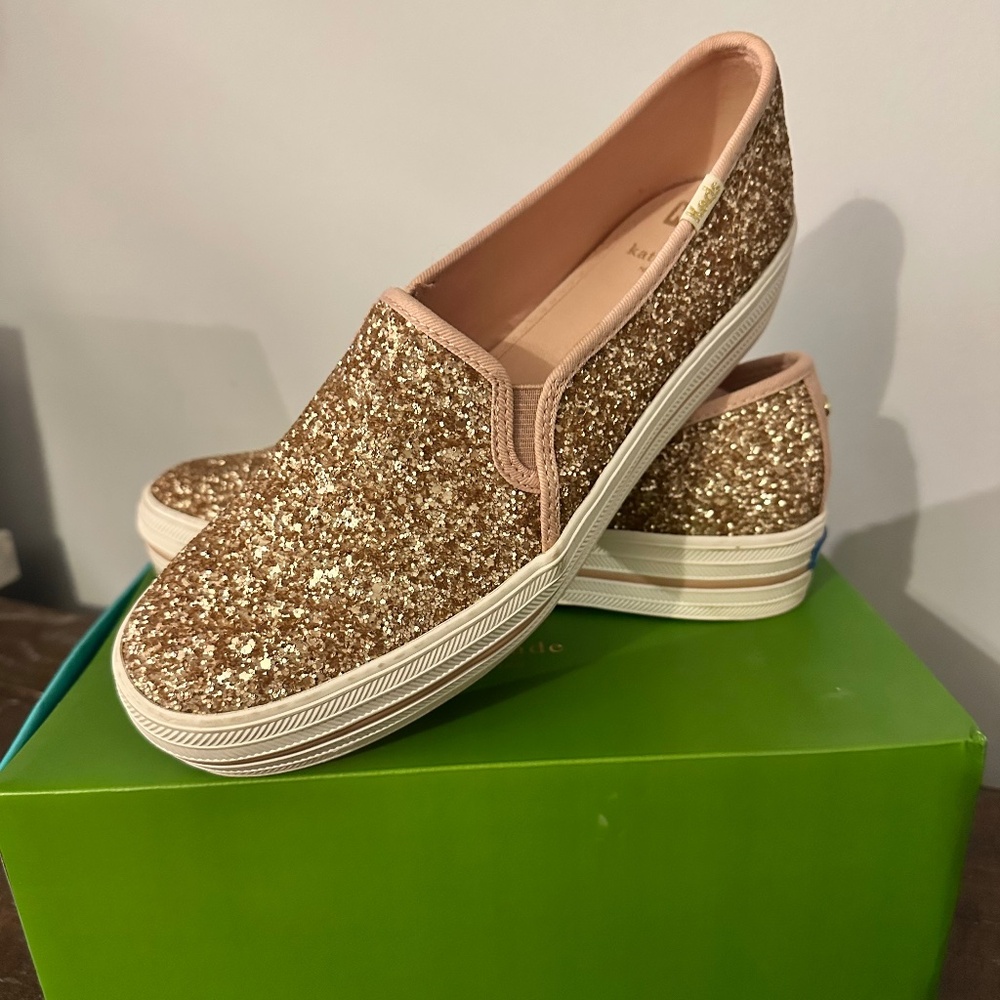 Rose gold platform Kate Spade x Keds